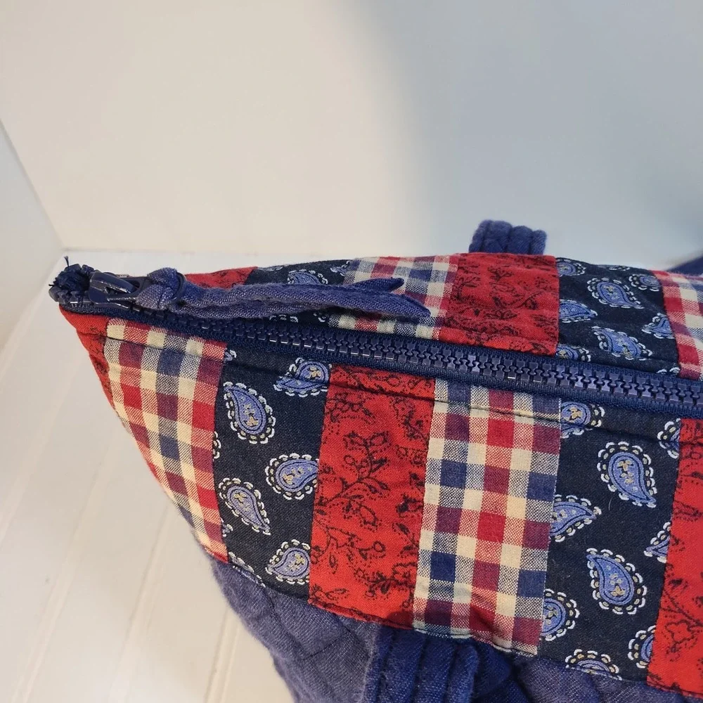 Quilted Keepers Patchwork Patriotic Tote Bag Blue Red White Americana Flag VTG